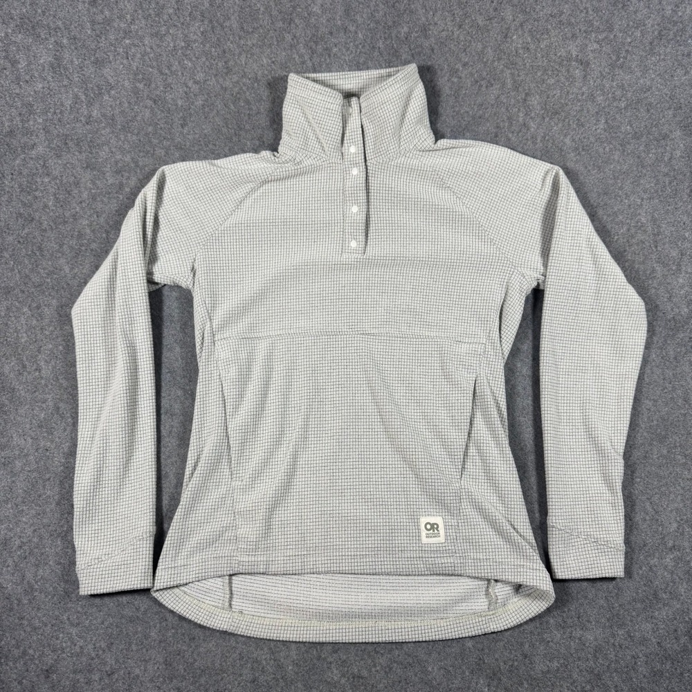 Outdoor Research Trail Mix Snap Pullover Womens Small Gray Grid Fleece Outdoors